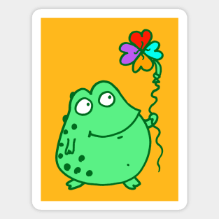 Frog holding rainbow clover balloon! Magnet